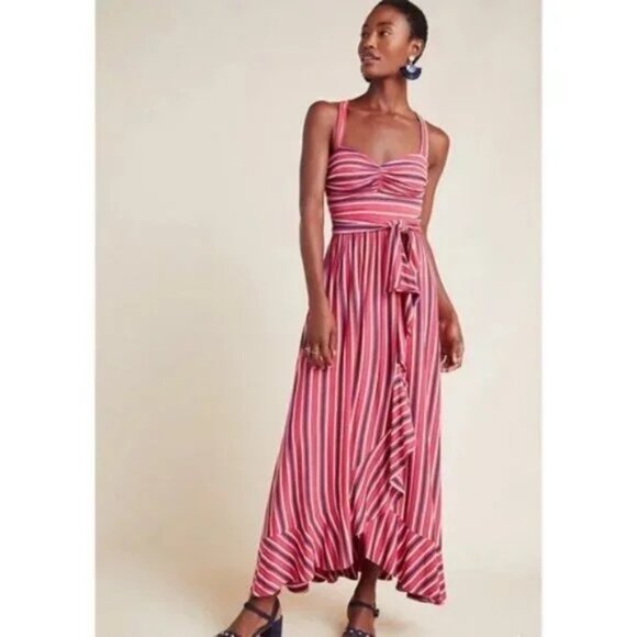 Anthropologie Maeve Gabriela Ruffled Midi Maxi Dress Sundress Barbie Sun Summer - Picture 4 of 15